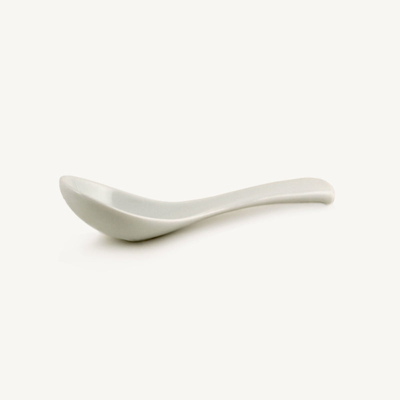 A Rishi Tea & Botanicals Porcelain Tasting Spoon on a white surface.