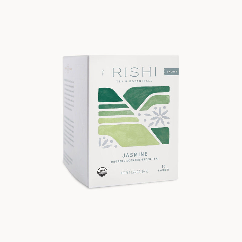 A box of Rishi Jasmine Tea.