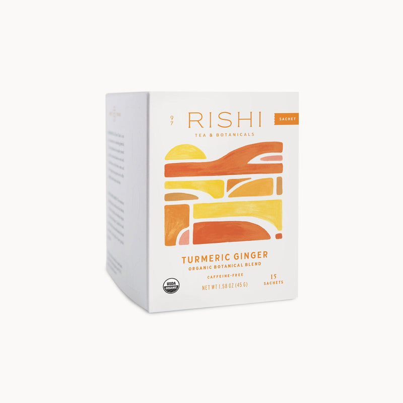 A box of the Rishi Tea & Botanicals Turmeric Ginger.