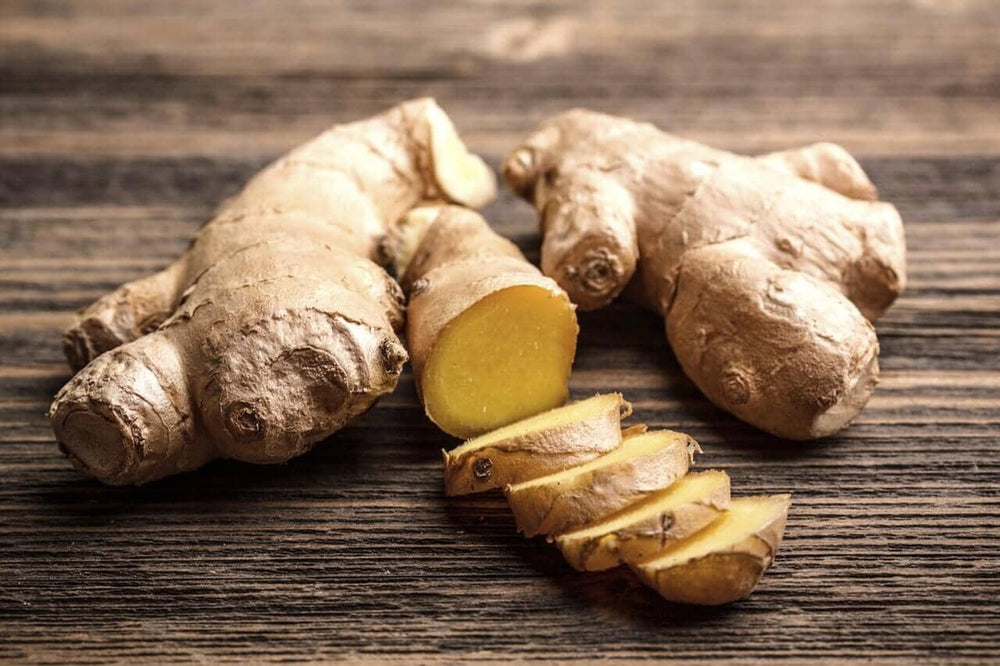 Fresh ginger root sliced to show cross section