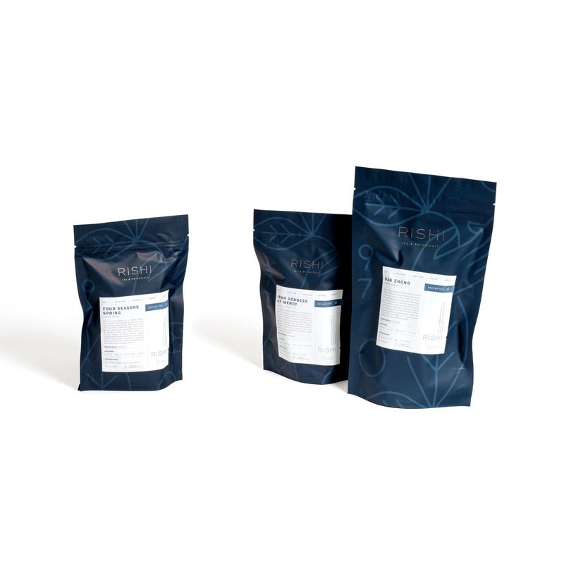 Three bags of Taiwan Flight of Tea Bundle from Rishi Tea & Botanicals on a white background.