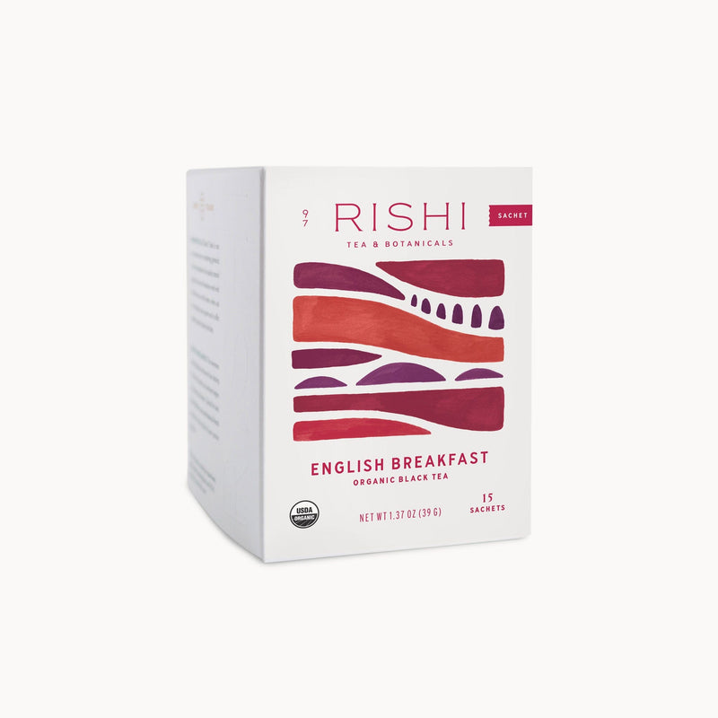 A box of the Rishi Tea & Botanicals English Breakfast tea.