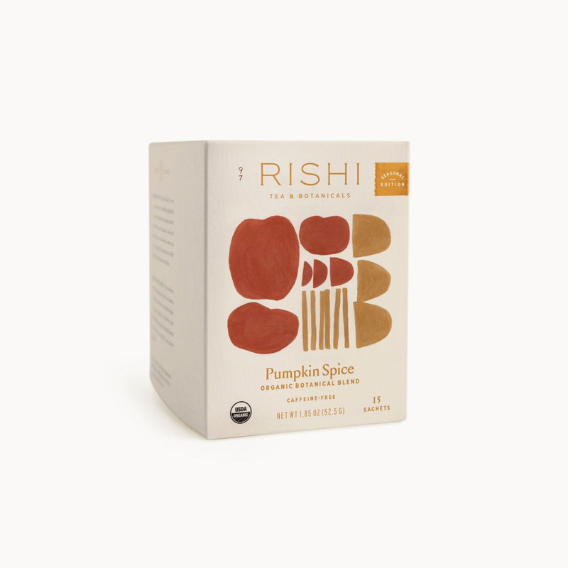 A box of Rishi Tea & Botanicals organic Pumpkin Spice tea.