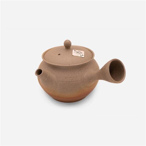 A Kyusu Cera-Mesh Teapot with a handle and a handle on a white background from Rishi Tea & Botanicals.